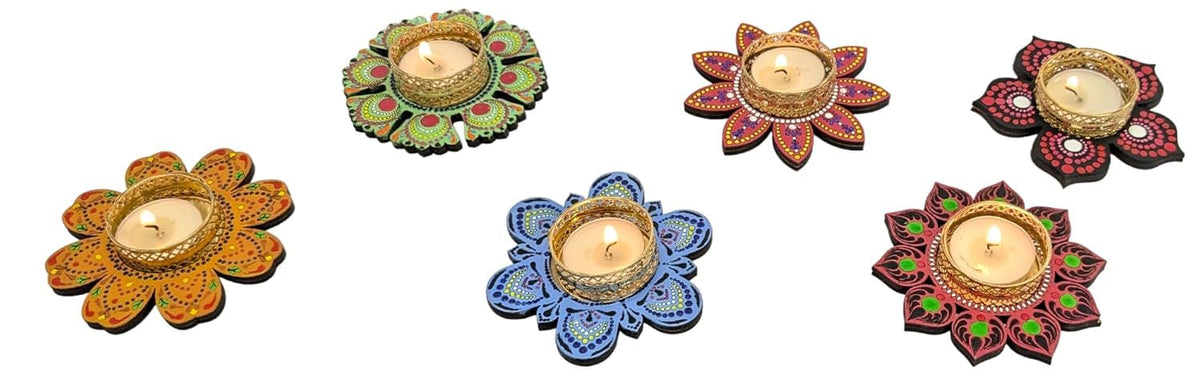 Dot Mandala Tealight Painting Kit – 6 Flower Bases, Tools, Paints & Candles