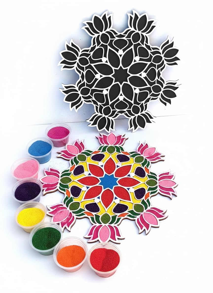 Reusable Rangoli Making Frame with Wooden Base