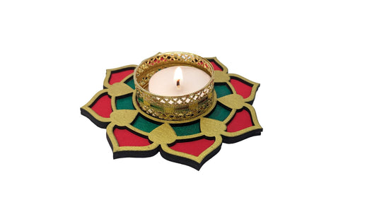 Hand-painted wooden tealight holder diya stand, Type 3