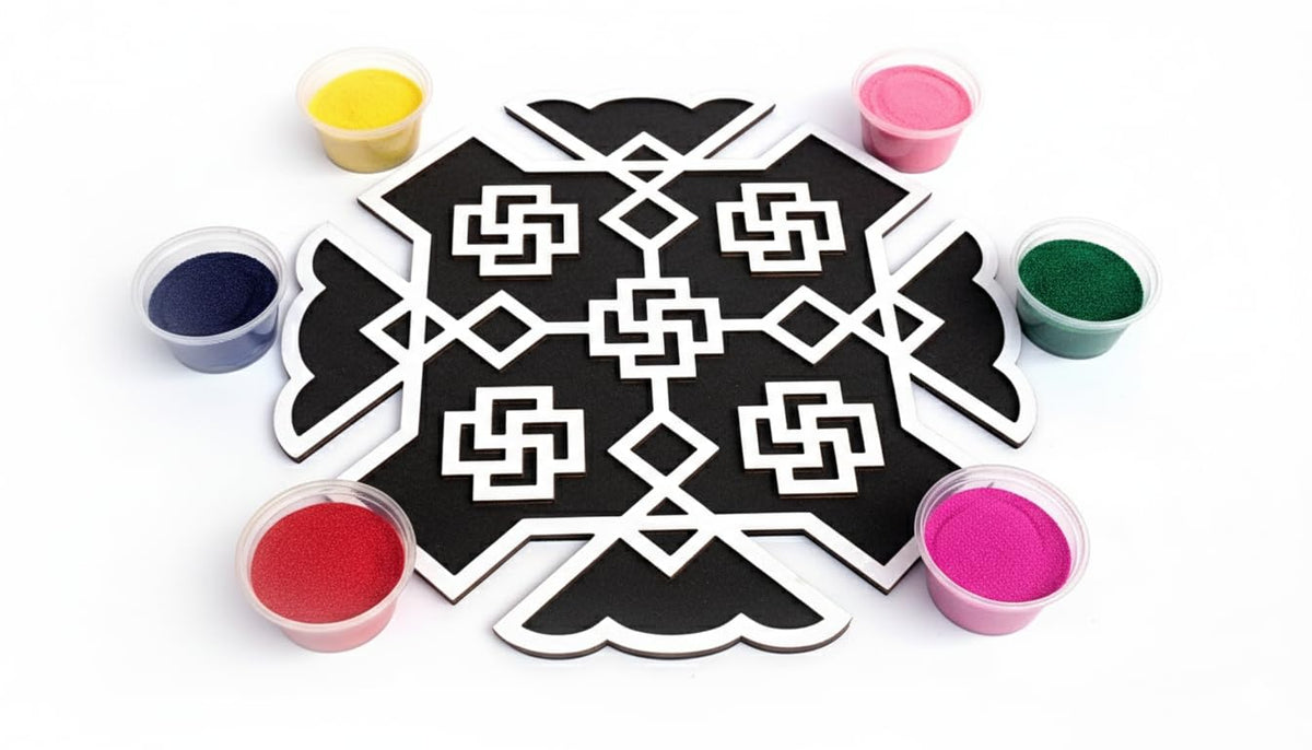 Reusable Rangoli Making Frame with Wooden Base