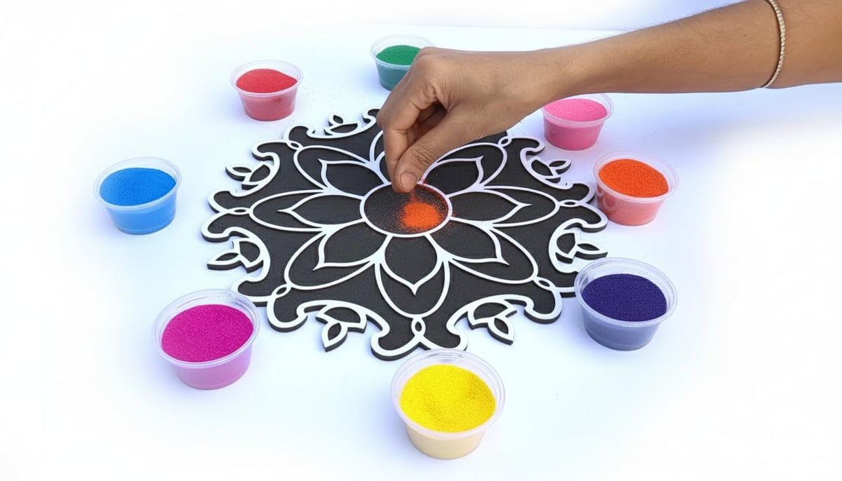 Reusable Rangoli Making Frame with Wooden Base