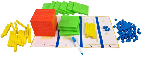 Multicolour Base Ten Blocks Kit – 131 Pieces, Place Value Mats & Activity Book