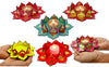 StepsToDo Reversible Lotus Tealight Candle Holders – Set of 2 | Dual-Sided Wooden Diya with Mirror Work | Handcrafted Festival Décor for Diwali, Pooja, Mandir & Gifting