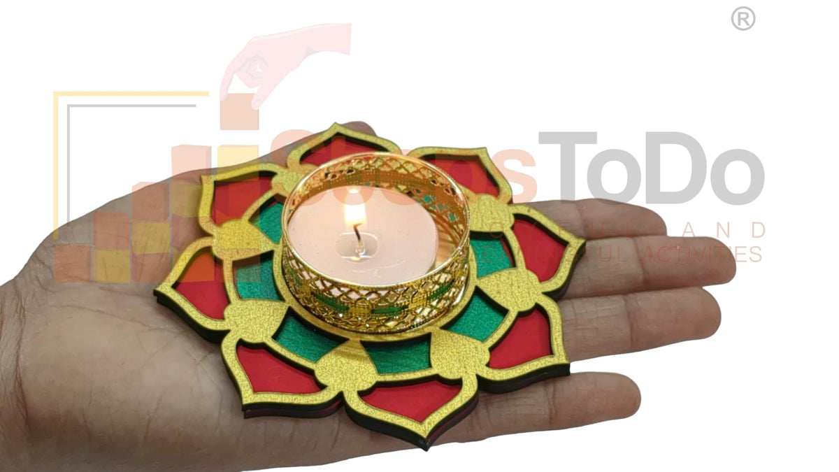 Hand-Painted Wooden Tealight Holder (Diya Stand) – Type 3