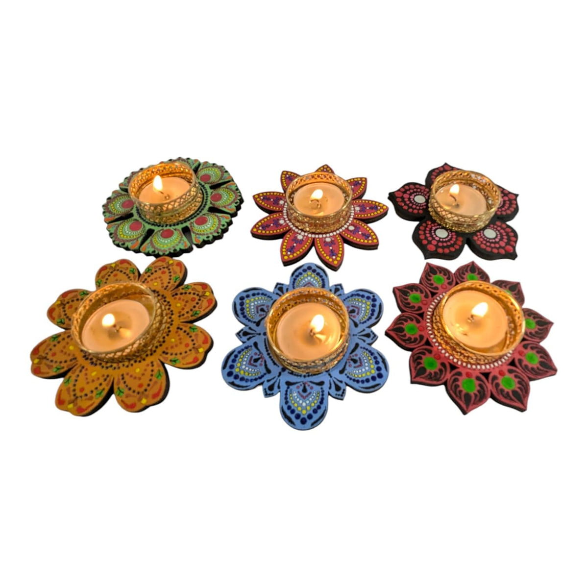 Dot Mandala Tealight Painting Kit – 6 Flower Bases, Tools, Paints & Candles