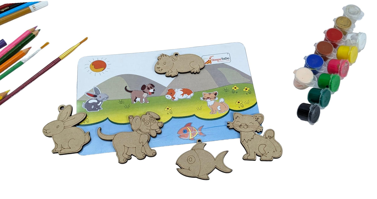 Family & Pets Wooden Painting Kit with Flash Cards