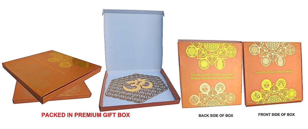 Flower of Life with OM – Hand-Painted Wooden Wall Art
