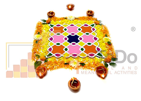 Kolam / Muggulu Pattern Reusable Rangoli Template Mat with Wooden Base 11.5 Inch (Design B) | Just Fill It Up with Rangoli, Flowers, Pulses | Traditional Art with Modern Day Ease of Use (T398_B)