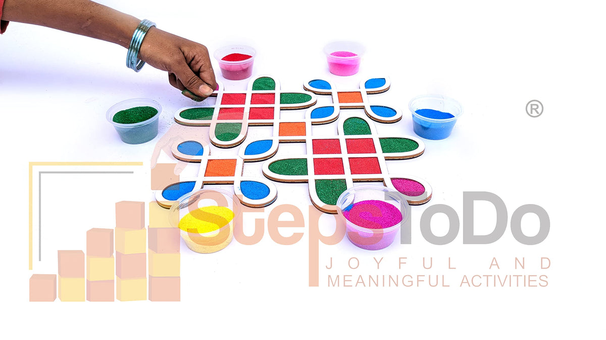 Reusable Kolam/Muggulu Rangoli Template with Wooden Base – 11.5 Inch