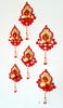 Hand-Painted Diya Jharokha – Red & Yellow, Mirror Work & Pearl Hanging