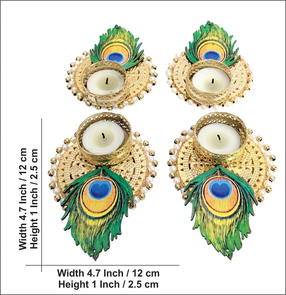 Shreenathji MDF Rangoli Set with Peacock Feather & Tealights – 9 Pieces