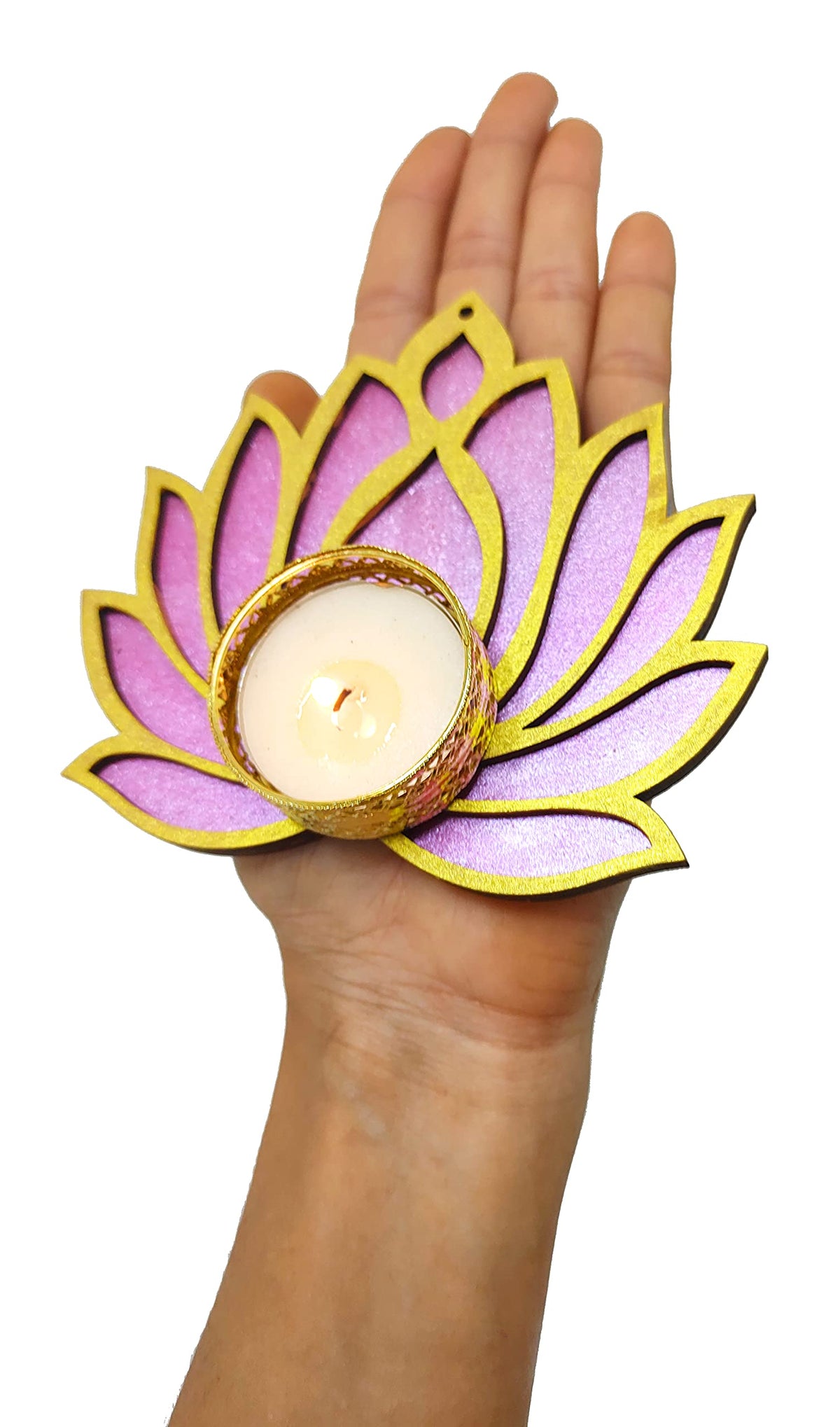 Wooden Lotus Cutouts – Set of 6, Golden & Rose Pink