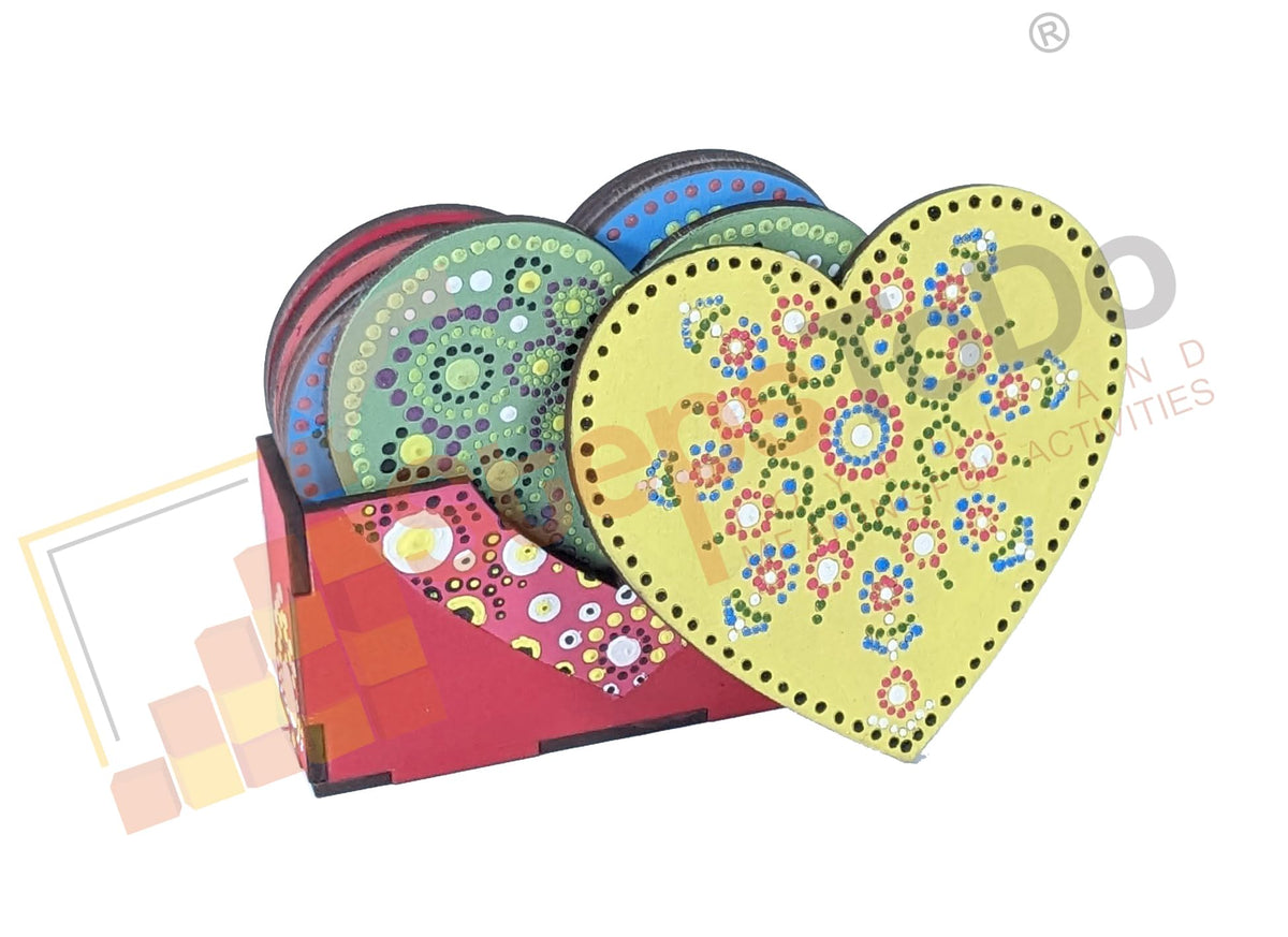 Heart Mandala Painting Kit G – 6 × 4-Inch Coasters, 10 Tools, Paints & Holder