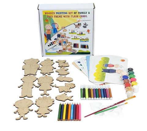 Family & Pets Wooden Painting Kit with Flash Cards