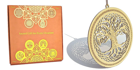 StepsToDo Tree of Life Wall Decoration. Postive Energy Room Hanging. Wooden Sacred Geometry Art. Chakra Tree Spiritual Gift. Hand Painted Handicraft (Raw Birch Wood, 11.5 Inch)