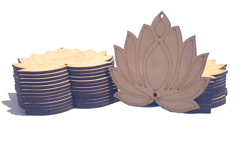 StepsToDo Unfinished Lotus Wooden Cutout (Type A). Vintage Look. Artistic Handicraft. Wall Hanging. Floor Rangoli. Reusable Festive Home Decor for Diwali Navratri Pooja. Big 4.5 inch Size.
