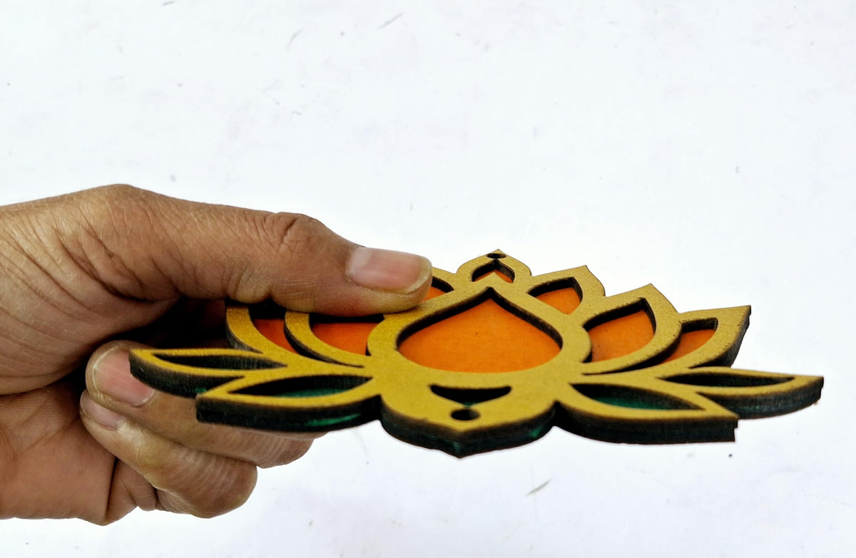 Wooden Lotus Cutouts – Set of 12, Golden with Choice of Colour