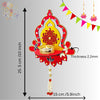 Hand-Painted Diya Jharokha – Red & Yellow, Mirror Work & Pearl Hanging