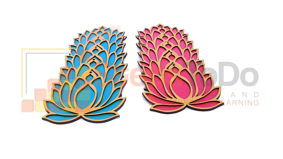 Golden-Framed Wooden Lotus Cutouts – 12 Pieces, 6 Pink & 6 Blue