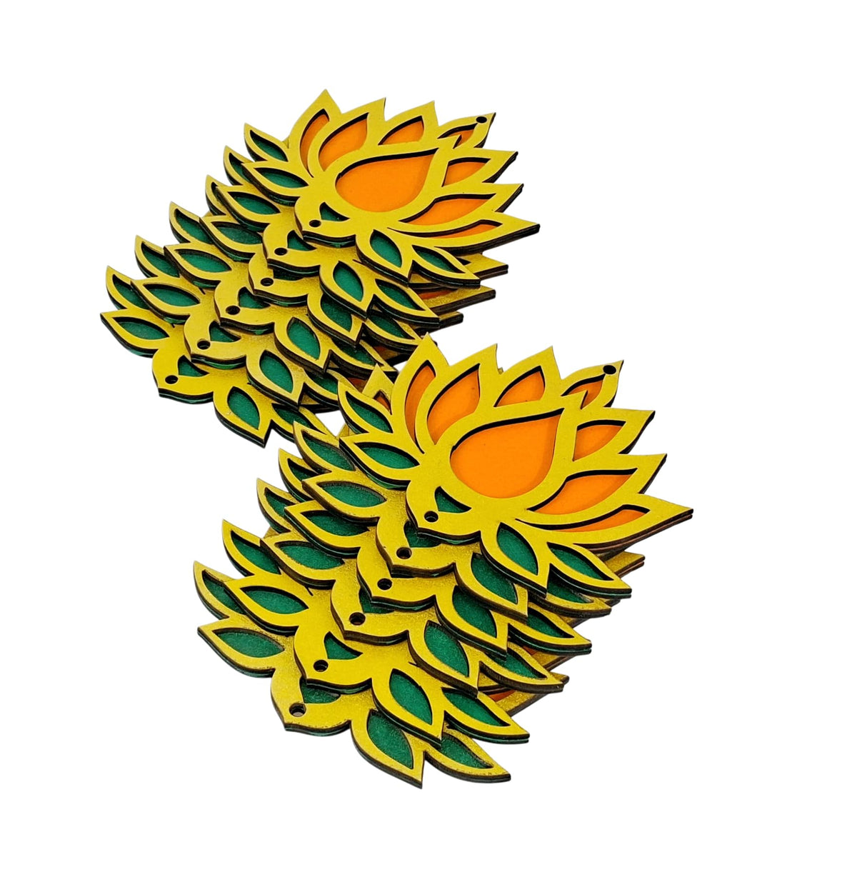 Wooden Lotus Cutouts – Set of 12, Golden with Choice of Colour