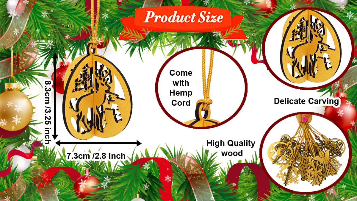 3D Wooden Christmas Ornaments – Set of 16