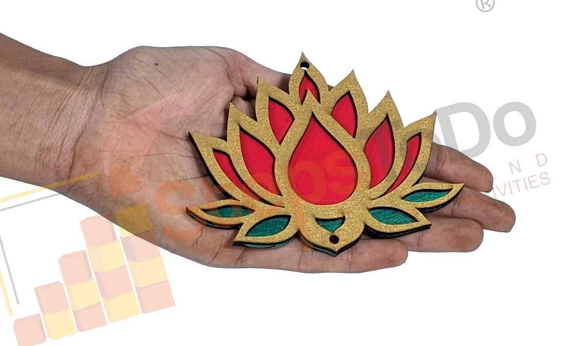 Wooden Lotus Rangoli Cutouts – Golden & Bright Red