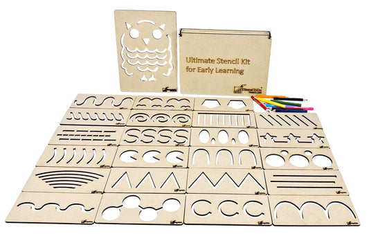 Wooden learning stencils with wooden storage box