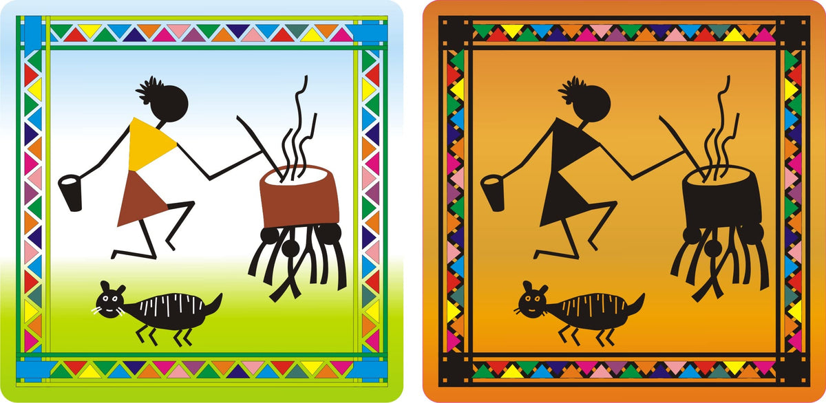 Warli Coaster Painting Kit B – 6 × 4-Inch Bases, Case, Pens & Paints
