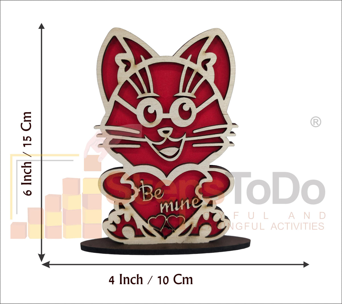 Love You Kitty Wooden Standees – Set of 3, Red & Unfinished Birch