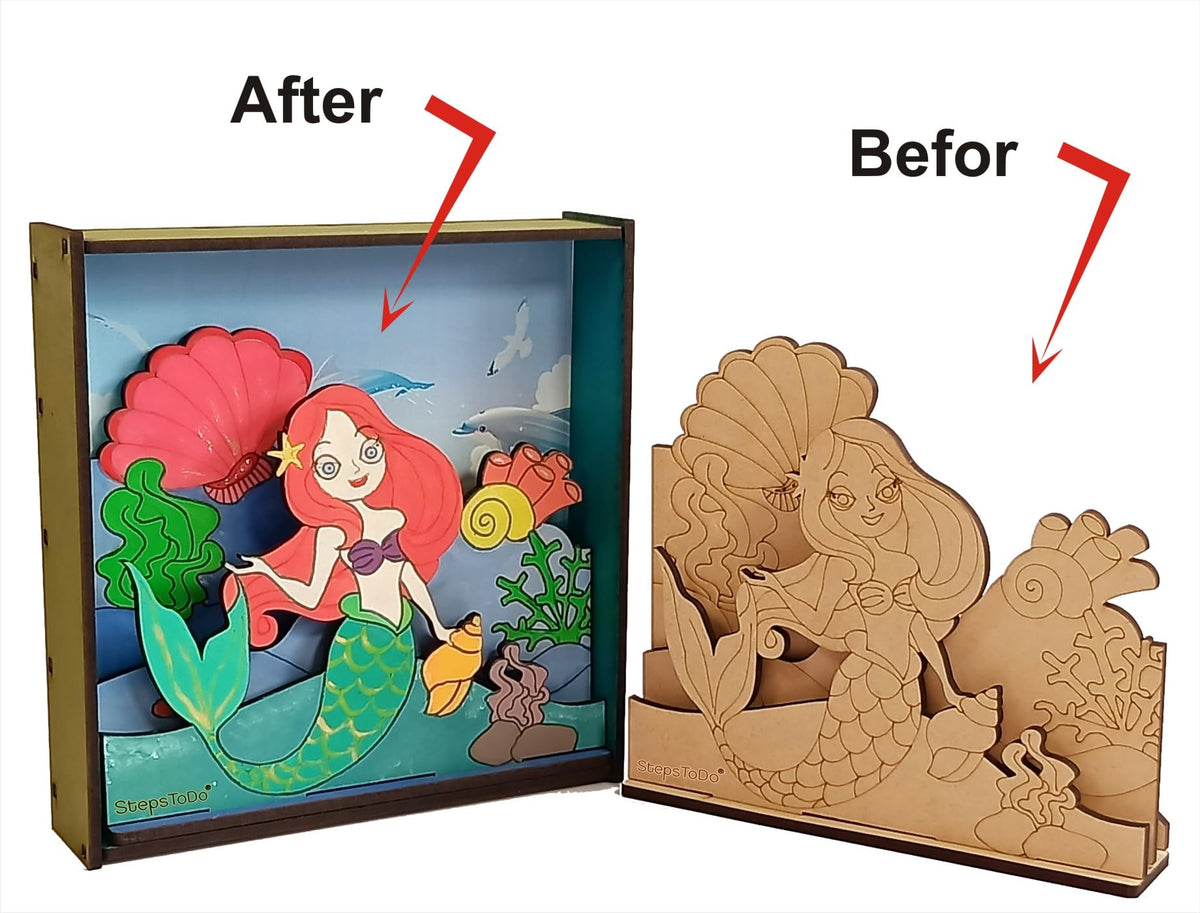 DIY Wooden Sea Life & Mermaid 3D Frame Painting Kit – 8-Inch Square