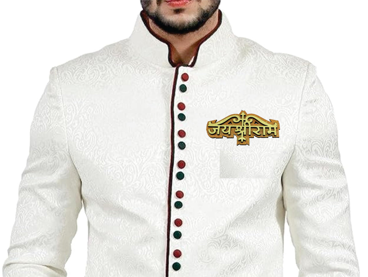 OiFashion जय श्री राम डबल-लेयर लकड़ी की ब्रोच – नारंगी और सुनहरा