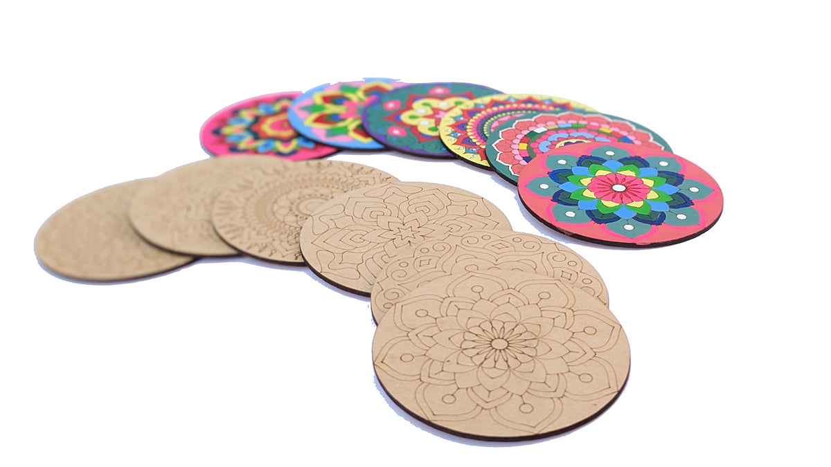 Mandala Coaster Painting Kit – 6 Circular 4-Inch Bases, Case & Paints