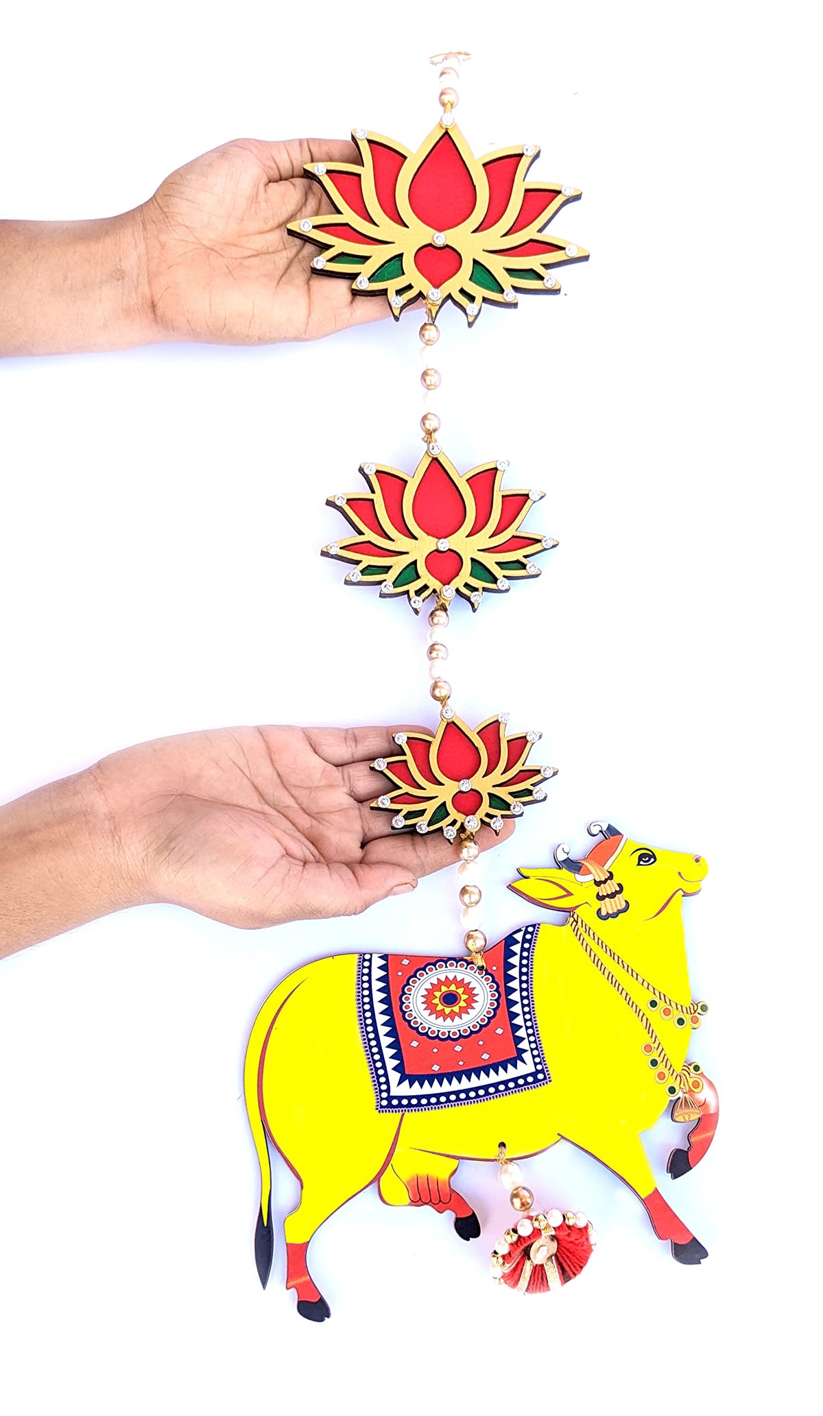 Handmade Pichwai Cow & Lotus Hangings – Jhumki Style