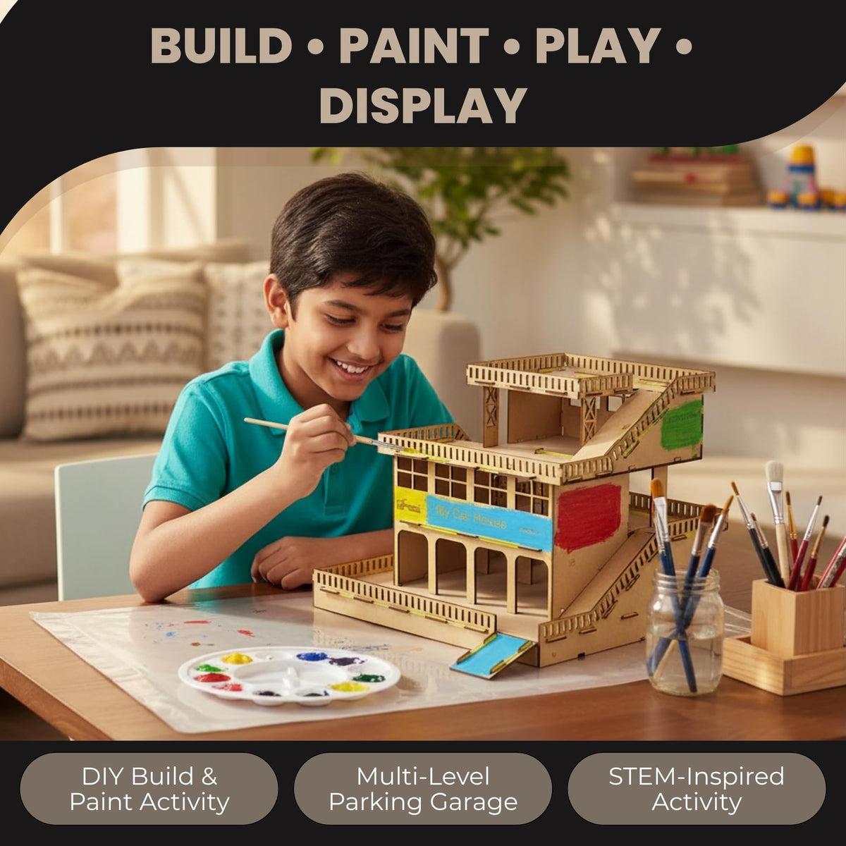 Parking Garage Build-and-Paint Kit – 41 × 41 cm