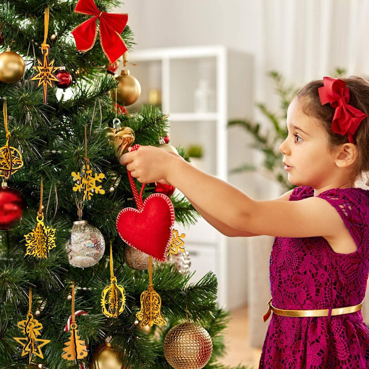 3D Wooden Christmas Ornaments – Set of 16