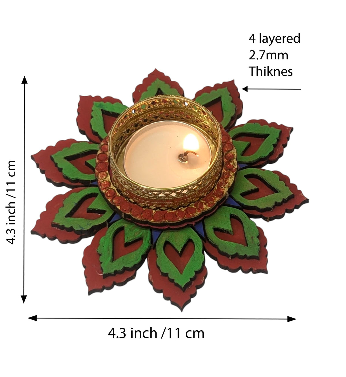 DIY Wooden Tealight Holder Painting Kit – 12 Colours, Brush & Golden Candle