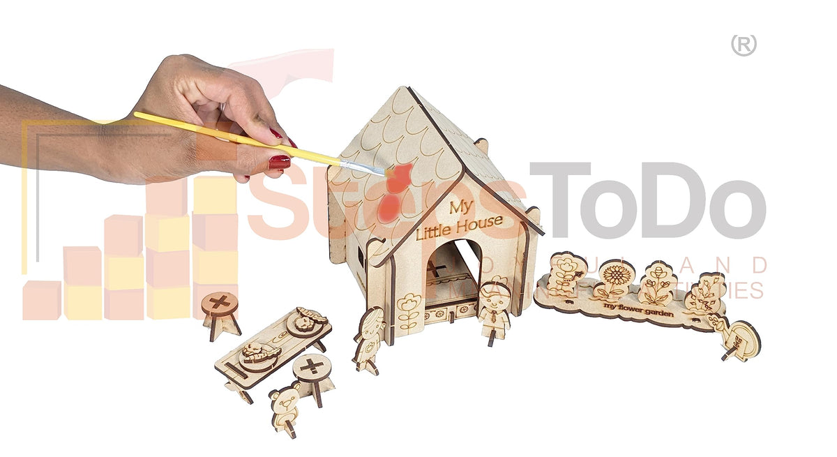 Pop-Out Toy House Kit with Furniture, Garden, 2 Dolls & Teddy