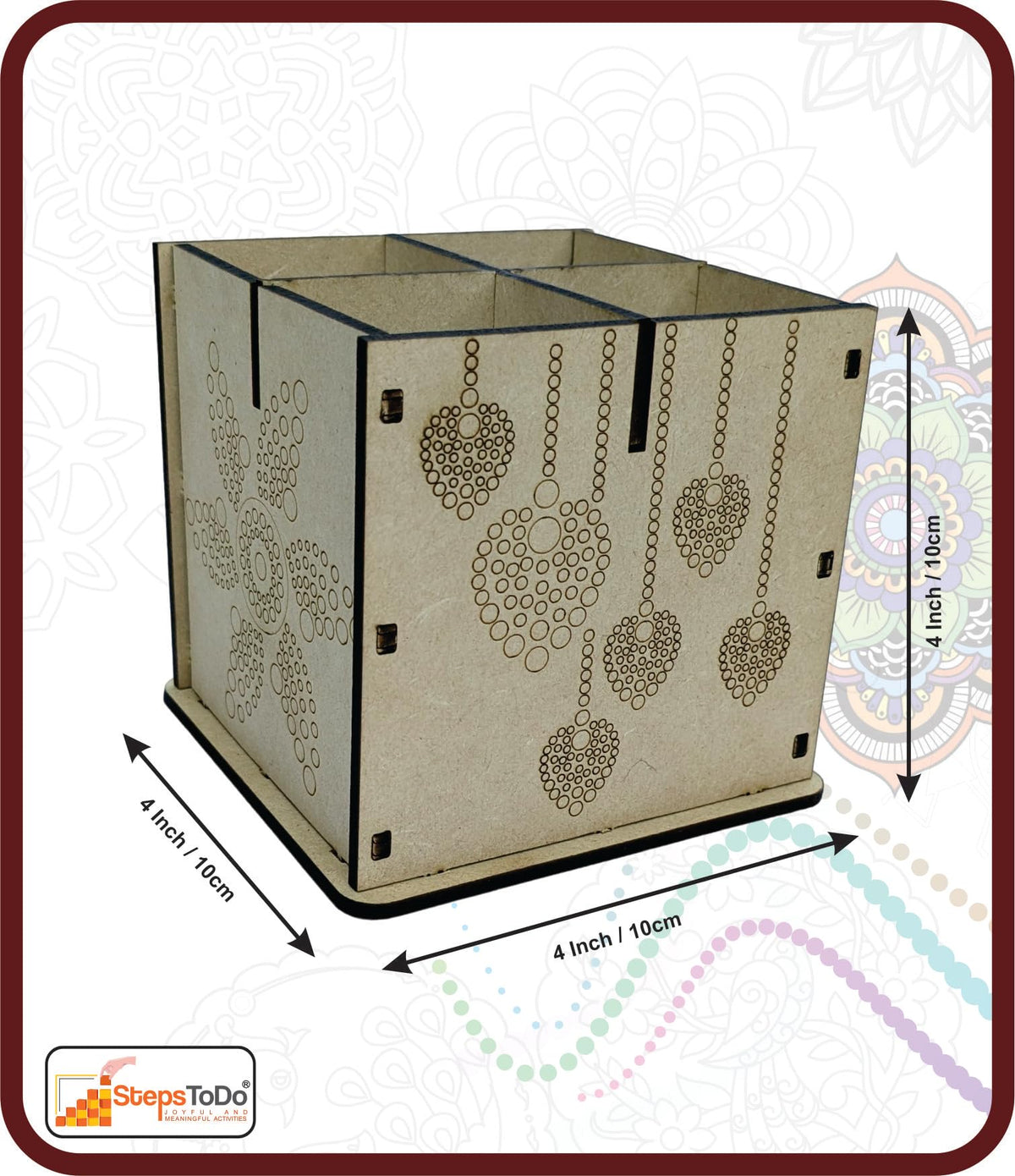 Dot Mandala Painting Kit – 8 Pieces: 6 Keychains, 10-Hook Holder & Organiser