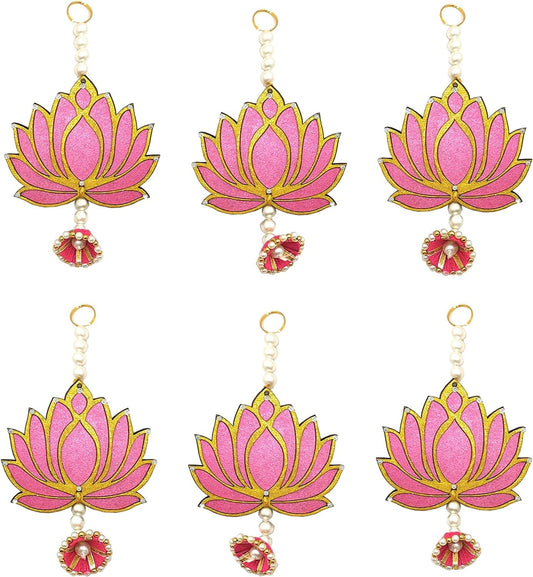 Hanging wooden lotus cutouts in rose pink