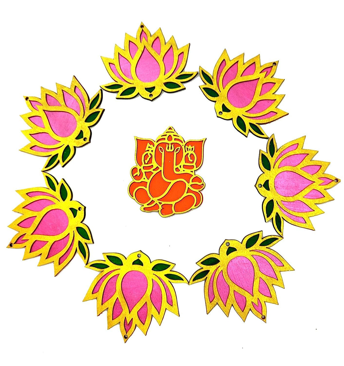 Wooden Lotus Cutouts – Set of 12, Golden with Choice of Colour