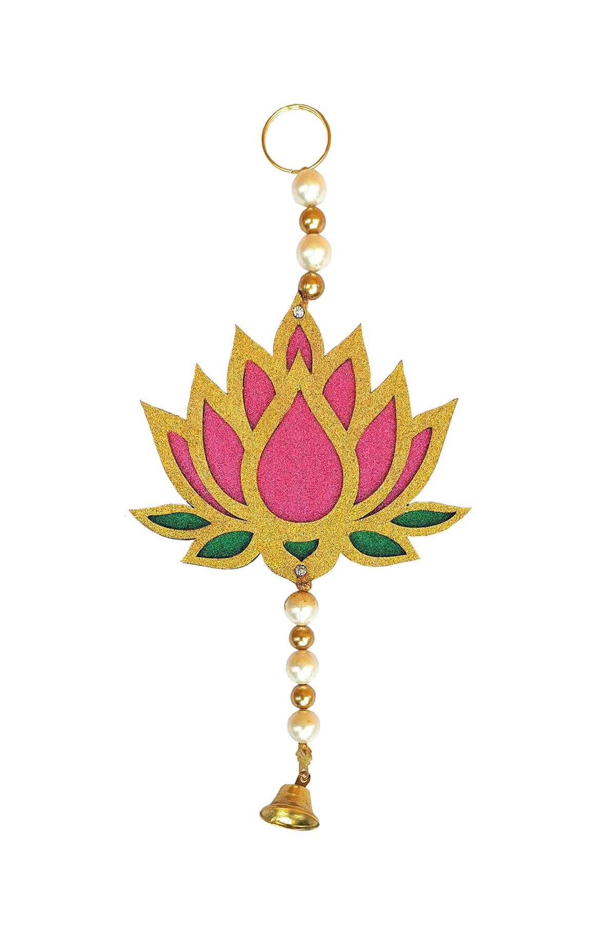 Hand-Painted Wooden Lotus Hangings – Pink & Green (Sets of 6 to 24)
