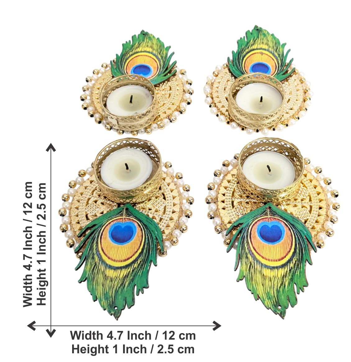 Radha Krishna MDF Rangoli Set with Peacock Feather & Tealights – 9 Pieces