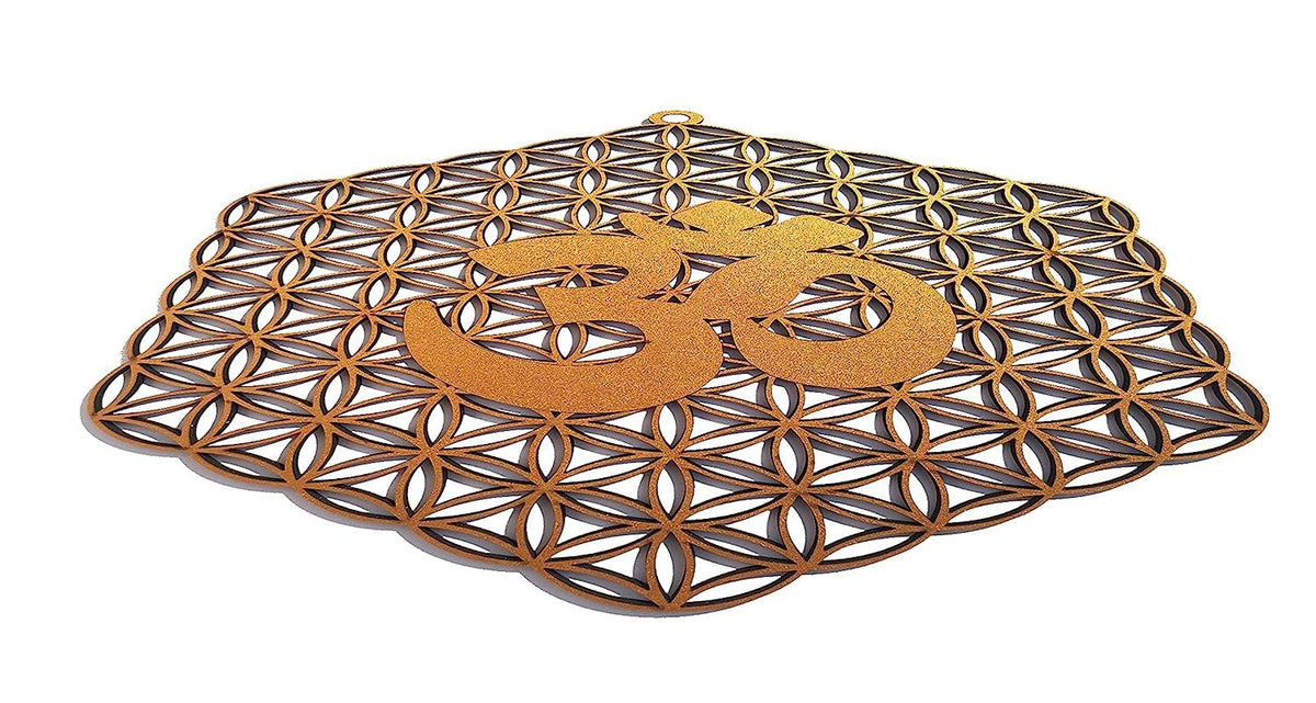 Flower of Life with OM – Hand-Painted Wooden Wall Art