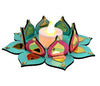 StepsToDo Reversible Lotus Tealight Candle Holders – Set of 2 | Dual-Sided Wooden Diya with Mirror Work | Handcrafted Festival Décor for Diwali, Pooja, Mandir & Gifting
