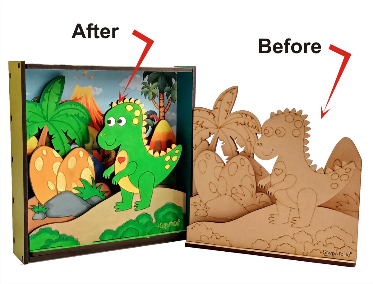 DIY Wooden Dinosaur 3D Frame Painting Kit – 8-Inch Square
