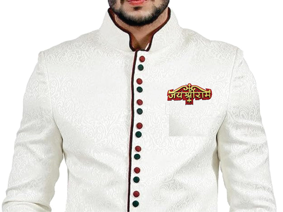 OiFashion जय श्री राम डबल-लेयर लकड़ी की ब्रोच – नारंगी और सुनहरा