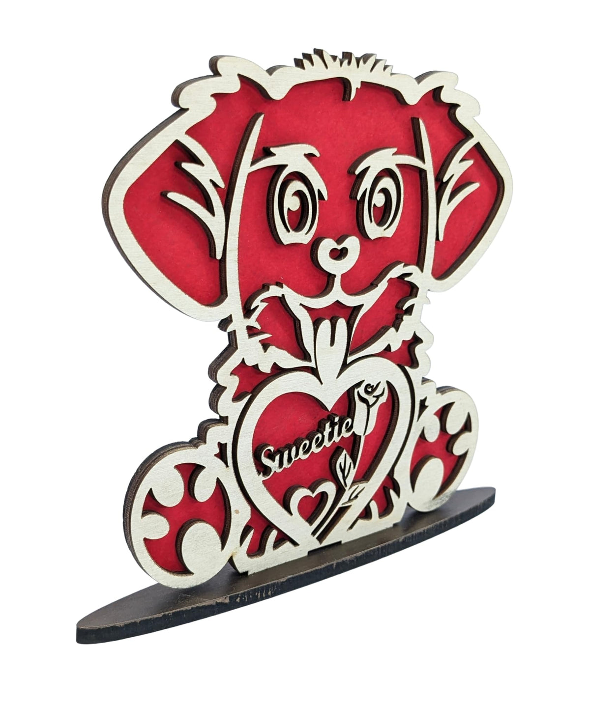 Love You Puppy Wooden Standees – Set of 3, Red & Unfinished Birch