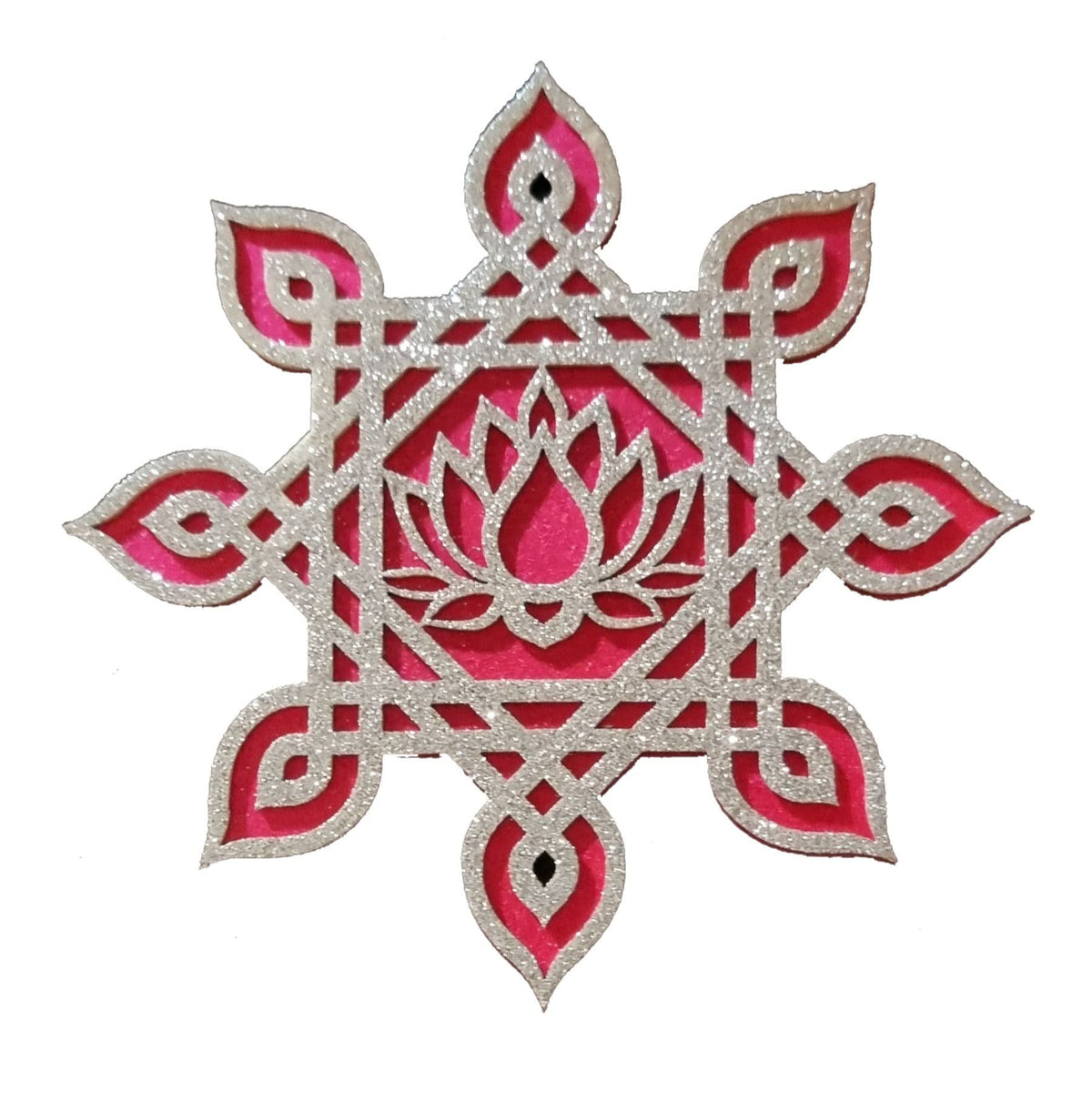 Kolam/Muggu Décor – Set of 16, 4 Inch, Rose Pink & Silver