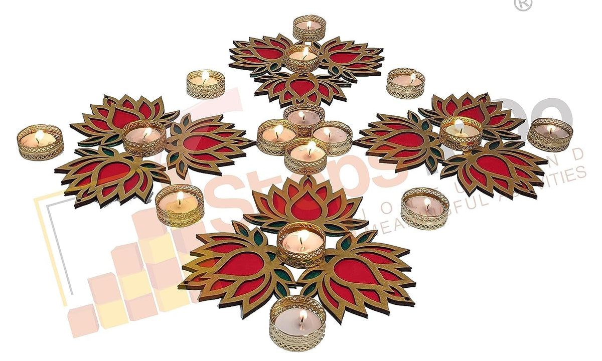 Wooden Lotus Cutouts – Set of 12, Golden with Choice of Colour