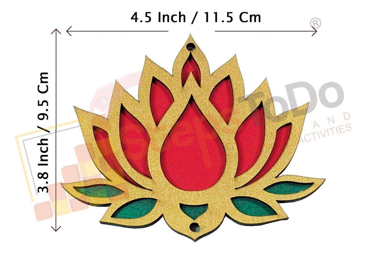 Wooden Lotus Rangoli Cutouts – Golden & Bright Red